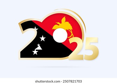 Year 2025 with Papua New Guinea Flag pattern. Vector Illustration.