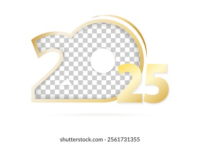 Year 2025 with place for image, vector golden template.