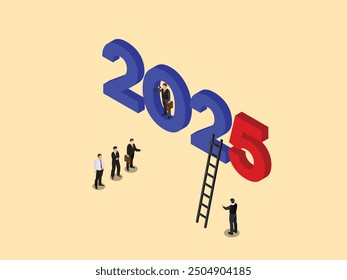 Year 2025 plan and future vision. Economic forecast, challenge ahead 3d isometric vector illustration