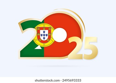 Year 2025 with Portugal Flag pattern. Vector Illustration.