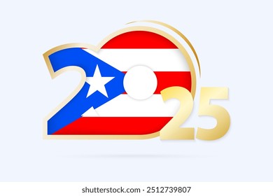 Year 2025 with Puerto Rico Flag pattern. Vector Illustration.