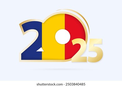 Year 2025 with Romania Flag pattern. Vector Illustration.