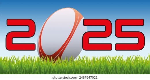 El año 2025 con una pelota de rugby colocada en el césped de un campo para simbolizar el lanzamiento de la nueva temporada competitiva.