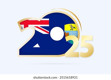 Year 2025 with Saint Helena Flag pattern. Vector Illustration.