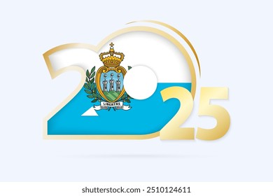 Year 2025 with San Marino Flag pattern. Vector Illustration.