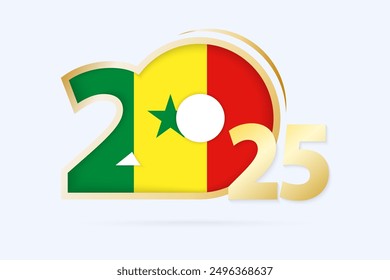 Year 2025 with Senegal Flag pattern. Vector Illustration.