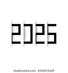 Year 2025 with shadow effect on white background. Vector illustration.