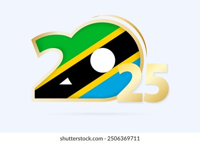 Año 2025 con el patrón de la bandera de Tanzania. Ilustración vectorial.
