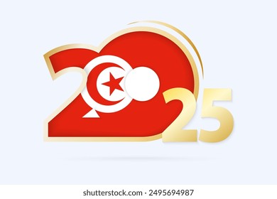 Year 2025 with Tunisia Flag pattern. Vector Illustration.