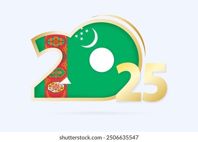 Año 2025 con el patrón de la bandera de Turkmenistán. Ilustración vectorial.
