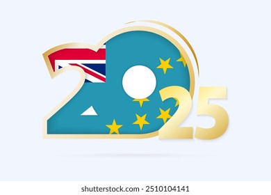 Jahr 2025 mit Tuvalu Flag Muster. Vektorgrafik.
