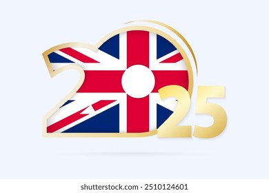 Year 2025 with United Kingdom Flag pattern. Vector Illustration.