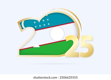 Year 2025 with Uzbekistan Flag pattern. Vector Illustration.