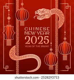 In the year 2025, we will celebrate the Chinese New Year with a beautiful Snake Design. For advertising, website, poster, sale flyer.