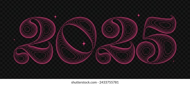 Year 2025. Y2k style numbers. The number 2025. Retro numeral. Deformed linear 3D digits