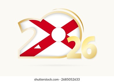 Year 2026 with Alabama Flag pattern. Vector Illustration.