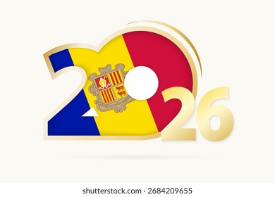 Year 2026 with Andorra Flag pattern. Vector Illustration.