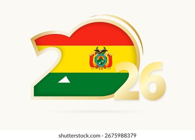 Year 2026 with Bolivia Flag pattern. Vector Illustration.
