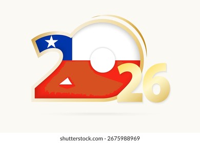 Ano de 2026 com o padrão da bandeira do Chile. Ilustração de vetor.