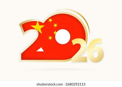 Year 2026 with China Flag pattern. Vector Illustration.