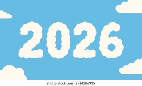 Año 2026 Nube en el cielo Ilustración vectorial de color plano Diseño de Plantilla