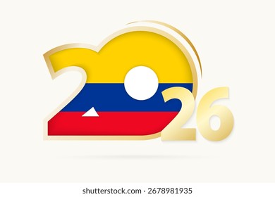 Year 2026 with Colombia Flag pattern. Vector Illustration.