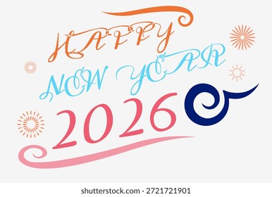 for the year 2026 with elegant swirling patterns The vibrant colors and festive stars create a joyful atmosphere for the new year celebration