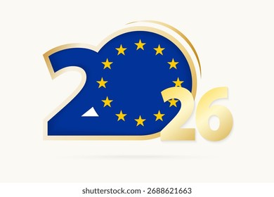 Año 2026 con el patrón de la bandera de la Unión Europea. Ilustración vectorial.