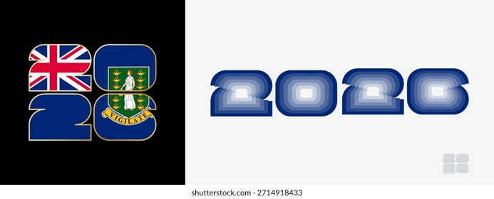 Año 2026 con bandera de las Islas Vírgenes Británicas y en paladar de colores de la bandera de las Islas Vírgenes Británicas. Feliz año Nuevo 2026 en dos estilos diferentes. Diseño de año Nuevo para Calendario, carteles, tarjetas de felicitación o elecciones.