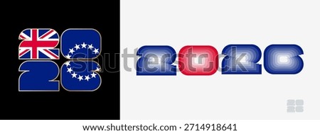 Year 2026 with flag of Cook Islands and in color palate of Cook Islands flag. Happy New Year 2026 in two different style. New Year design for Calendar, Posters, Greeting Cards or Election.