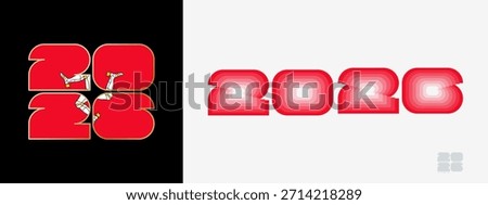 Year 2026 with flag of Isle of Man and in color palate of Isle of Man flag. Happy New Year 2026 in two different style. New Year design for Calendar, Posters, Greeting Cards or Election.