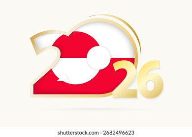 Año 2026 con el patrón de la bandera de Groenlandia. Ilustración vectorial.