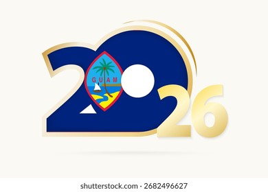 Year 2026 with Guam Flag pattern. Vector Illustration.