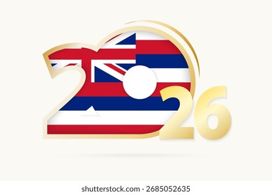 Año 2026 con el patrón de la bandera de Hawái. Ilustración vectorial.