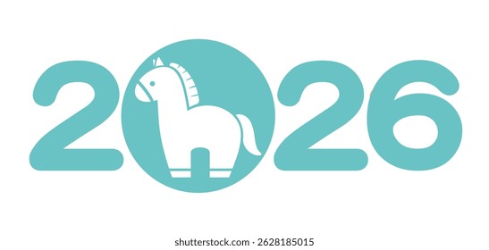 The Year 2026, Year Of The Horse, New Year’s Cute Greeting Symbol. Vector Illustration Isolated On A White Background. 