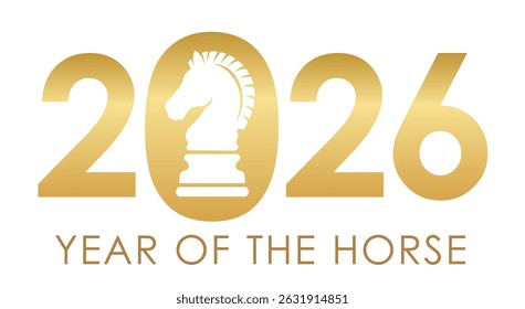 The Year 2026, Year Of The Horse, New Year’s Greeting Symbol. Vector Illustration Isolated On A White Background. 