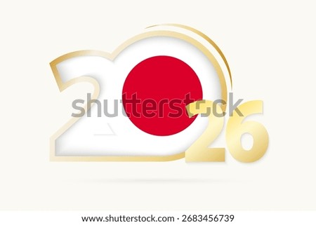Year 2026 with Japan Flag pattern. Vector Illustration.