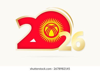 Year 2026 with Kyrgyzstan Flag pattern. Vector Illustration.