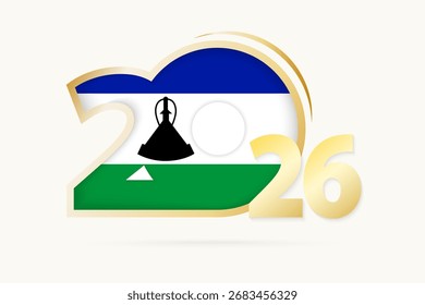 Ano de 2026 com o padrão da bandeira do Lesoto. Ilustração de vetor.