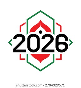 Year 2026 Logo with Modern Geometric and Islamic Motif Background