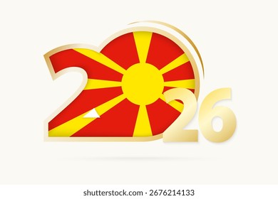Ano de 2026 com o padrão da bandeira da Macedônia. Ilustração de vetor.
