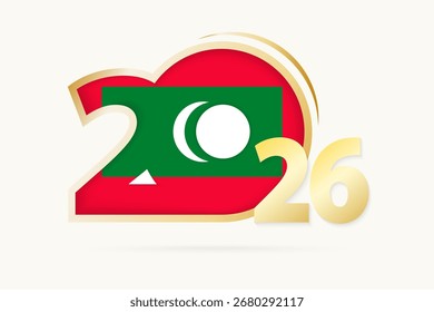 Año 2026 con el patrón de la bandera de Maldivas. Ilustración vectorial.