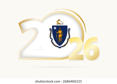 Ano de 2026 com o padrão da Bandeira de Massachusetts. Ilustração de vetor.