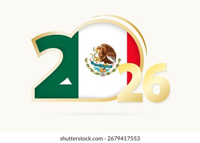Year 2026 with Mexico Flag pattern. Vector Illustration.
