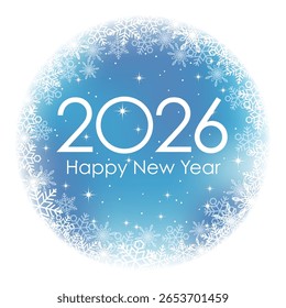 Símbolo de Saudação Redonda Azul do Ano Novo de 2026 Decorado com Flocos de Neve. Ilustração De Vetor Isolada Em Um Fundo Branco. 
