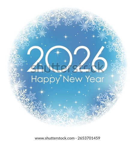 The Year 2026 New Year’s Blue Round Greeting Symbol Decorated With Snowflakes. Vector Illustration Isolated On A White Background. 