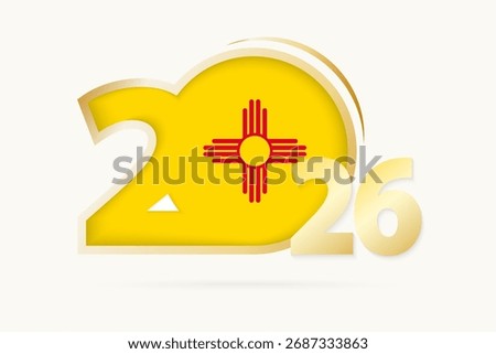 Year 2026 with New Mexico Flag pattern. Vector Illustration.
