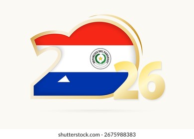 Año 2026 con el patrón de la bandera de Paraguay. Ilustración vectorial.