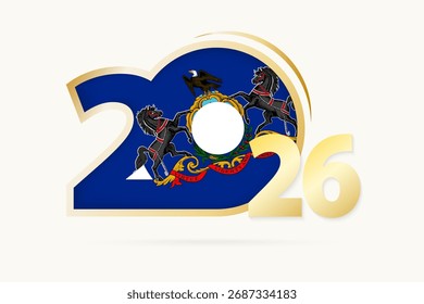 Año 2026 con el patrón de la bandera de Pensilvania. Ilustración vectorial.