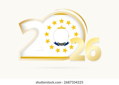 Year 2026 with Rhode Island Flag pattern. Vector Illustration.